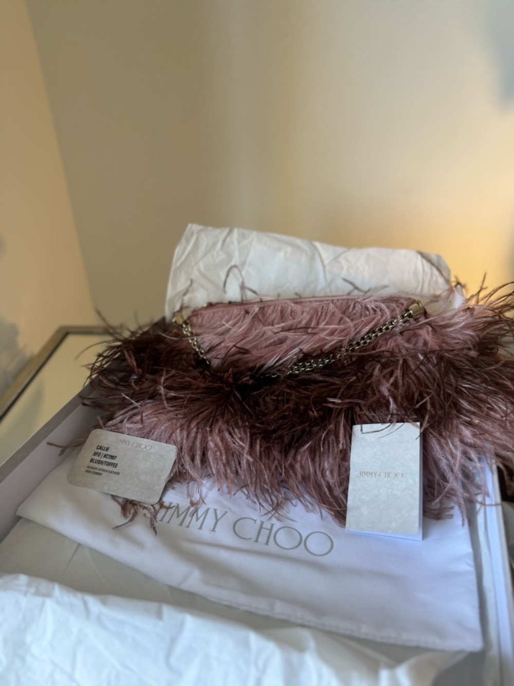 EUC JIMMY CHOO Callie Dégradé Ostrich Feather Clutch Bag $1,895 - Picture 15 of 16